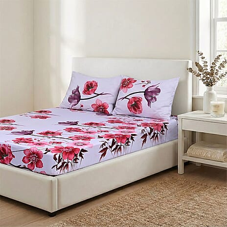 LIVMORE Set of 3 Printed Polyester Sheet Set - Double White