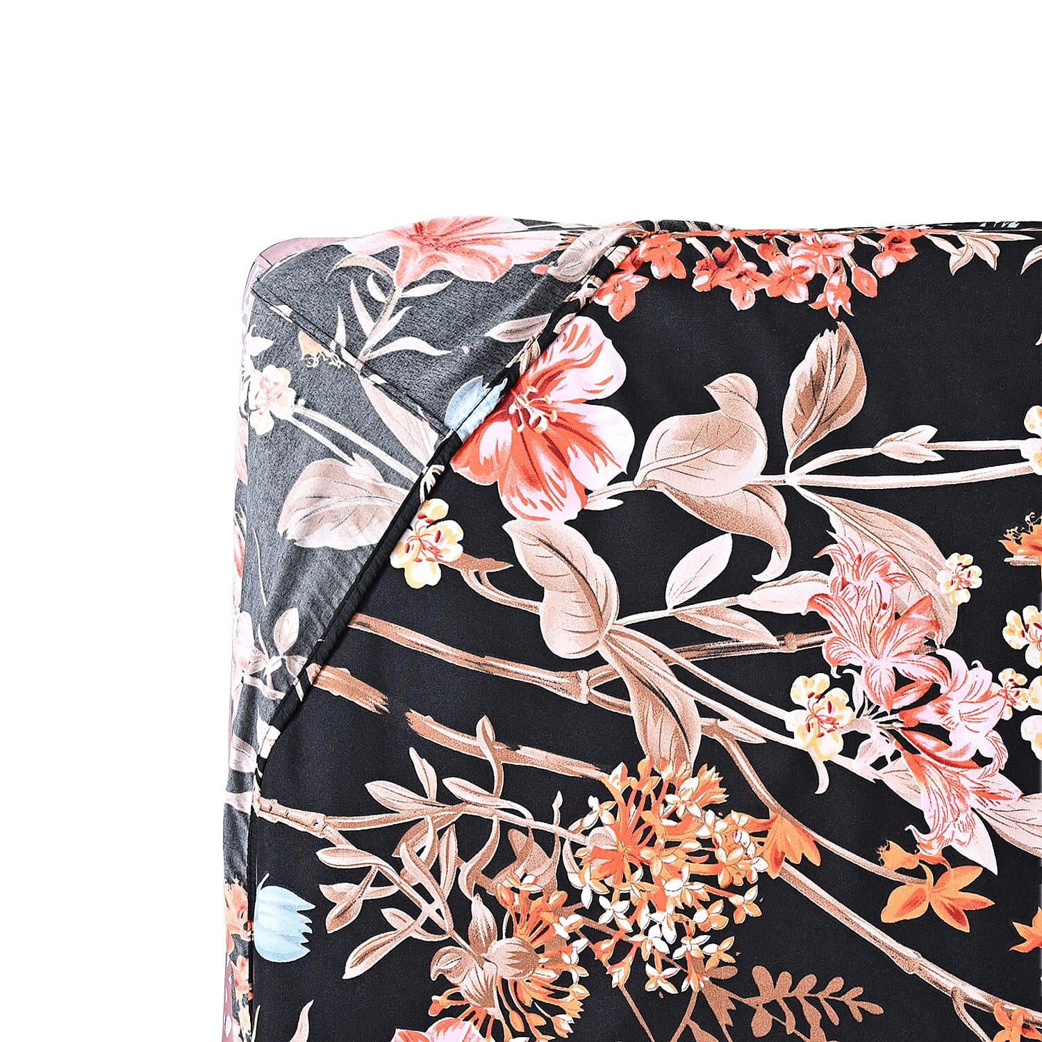 LIVMORE 3-Piece Set - Floral Print Fitted Sheet with Two Matching Pillowcases