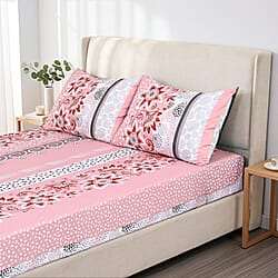 LIVMORE 3-Piece Set - Floral Print Fitted Sheet with Two Matching Pillowcases