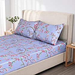 LIVMORE 3-Piece Set - Floral Print Fitted Sheet with Two Matching Pillowcases