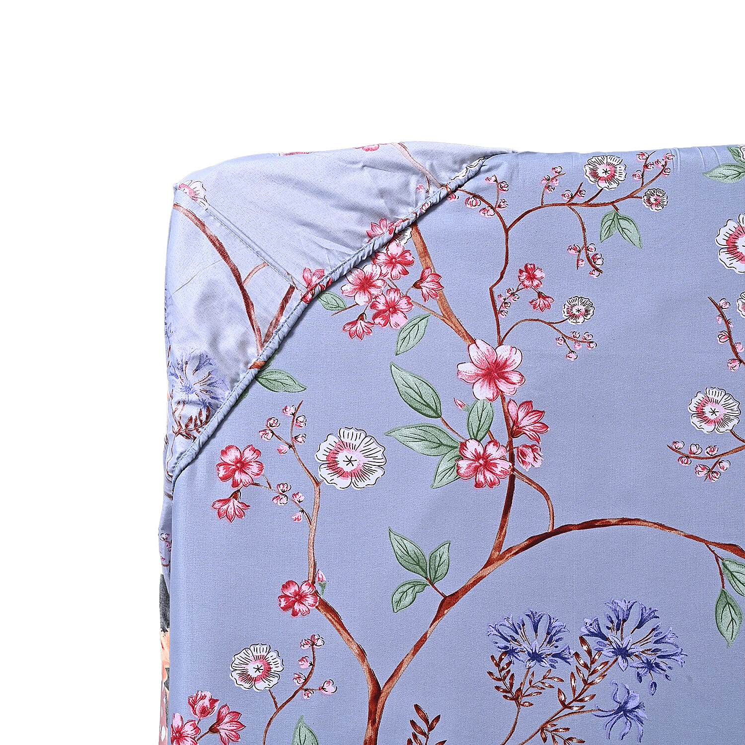 LIVMORE 3-Piece Set - Floral Print Fitted Sheet with Two Matching Pillowcases