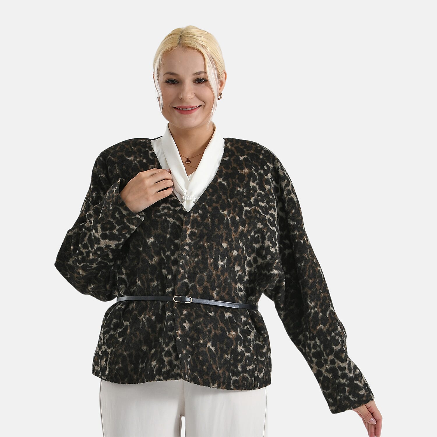 Valissiere Leopard Print Coat with Belt (One Size) - Black