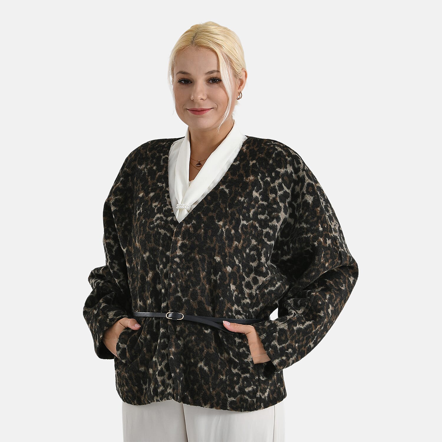 Valissiere Leopard Print Coat with Belt (One Size) - Black