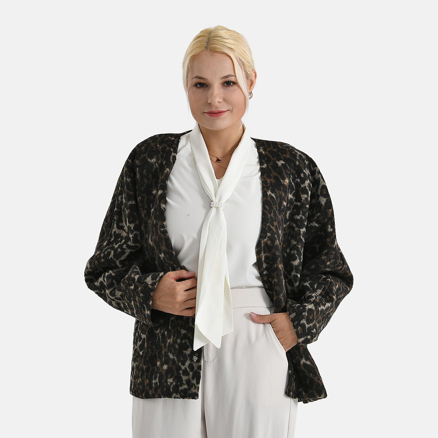 Valissiere Leopard Print Coat with Belt (One Size) - Black