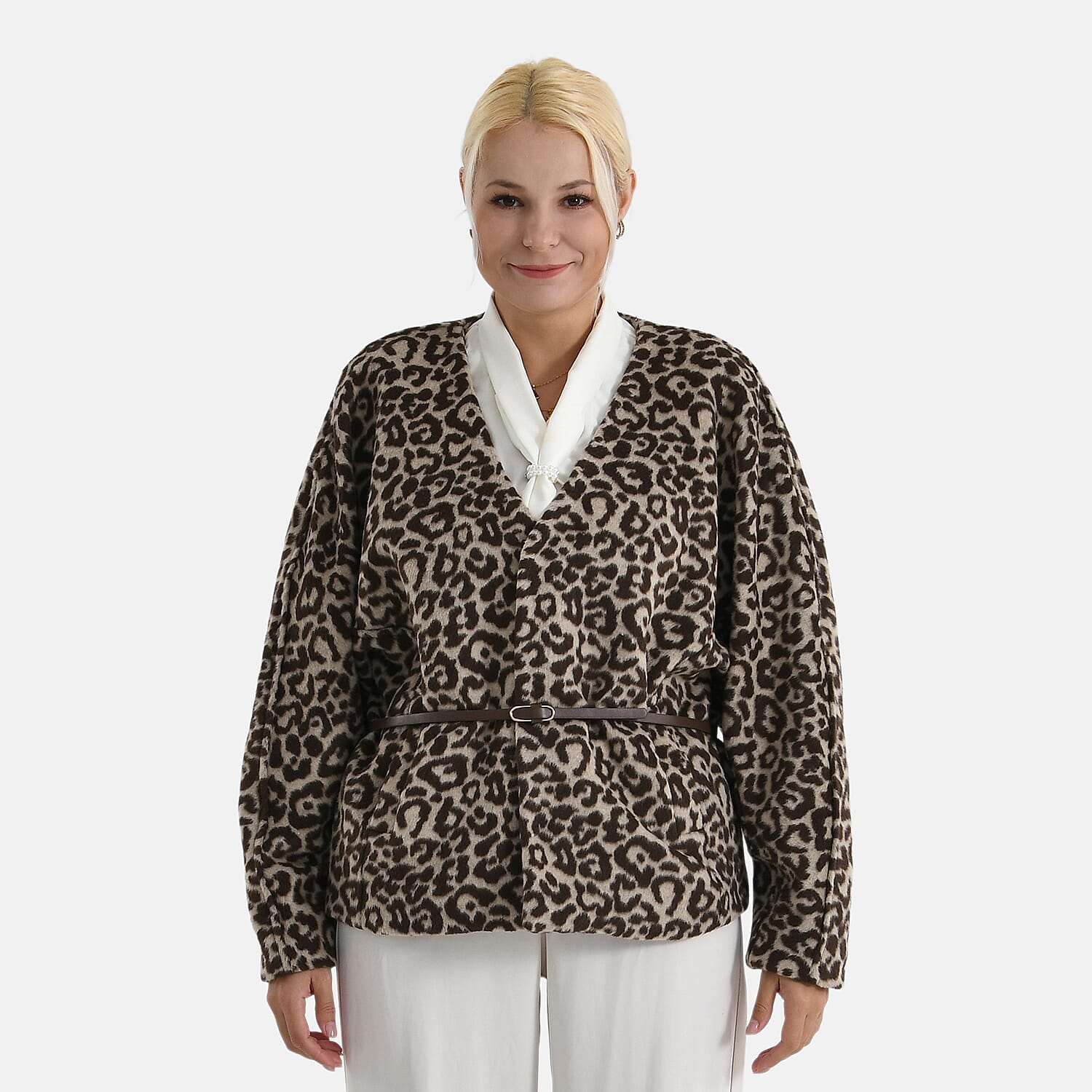 Valissiere Leopard Print Coat with Belt (One Size) - Brown