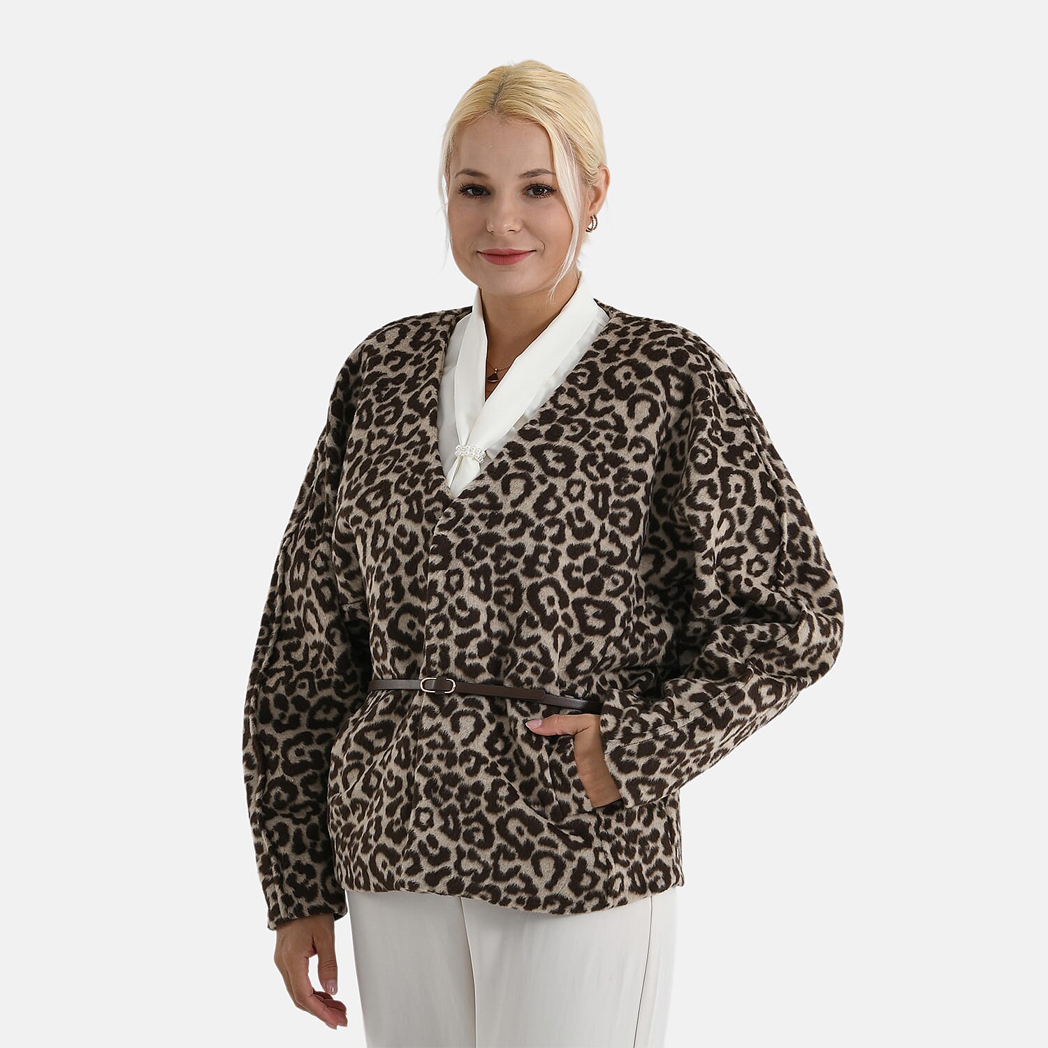 Valissiere Leopard Print Coat with Belt (One Size) - Brown