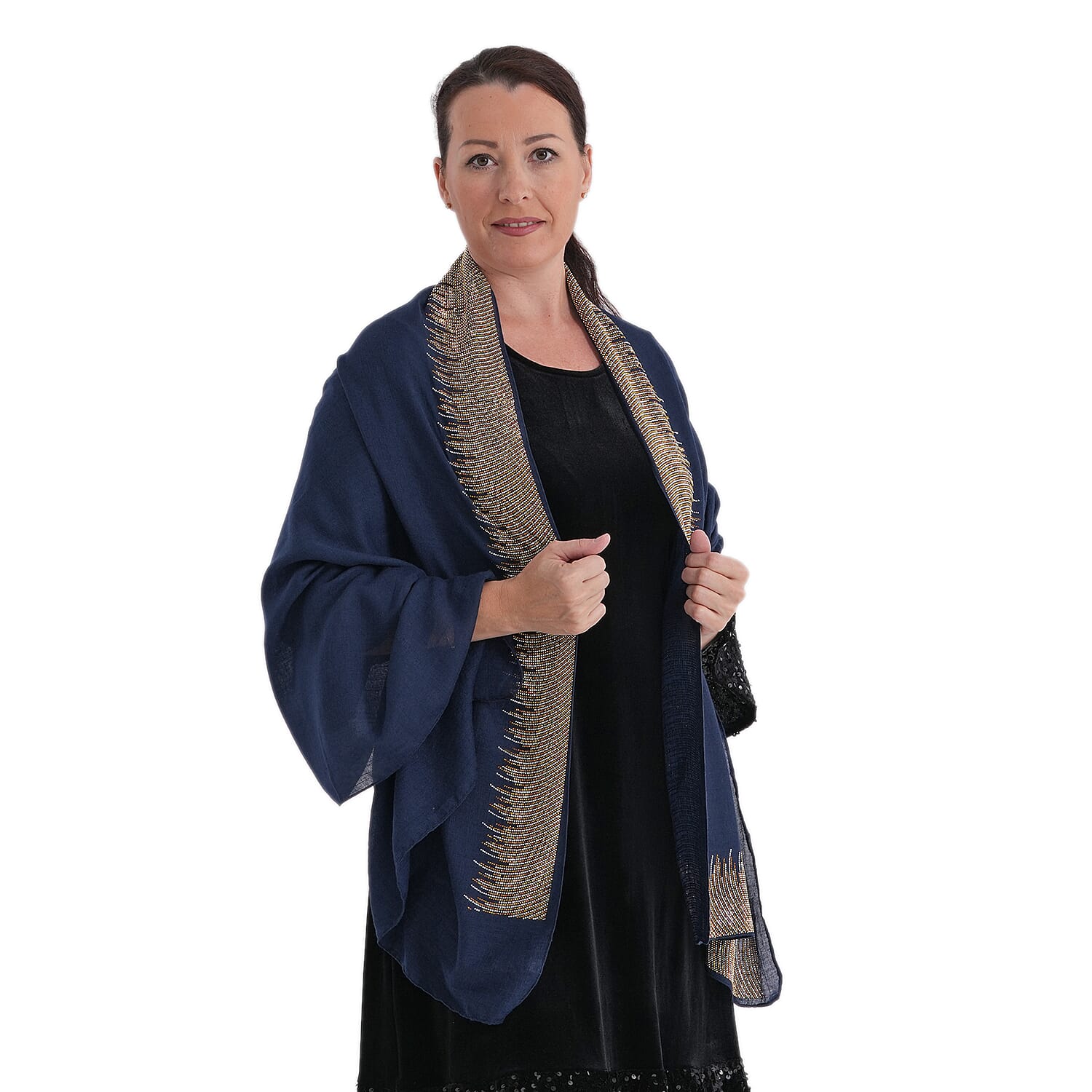 Limited Collection Sparkling Sequin Evening Shawl (70 x 180 cm) - Black