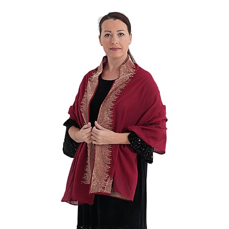 Limited Collection Sparkling Sequin Evening Shawl (70 x 180 cm) - Red