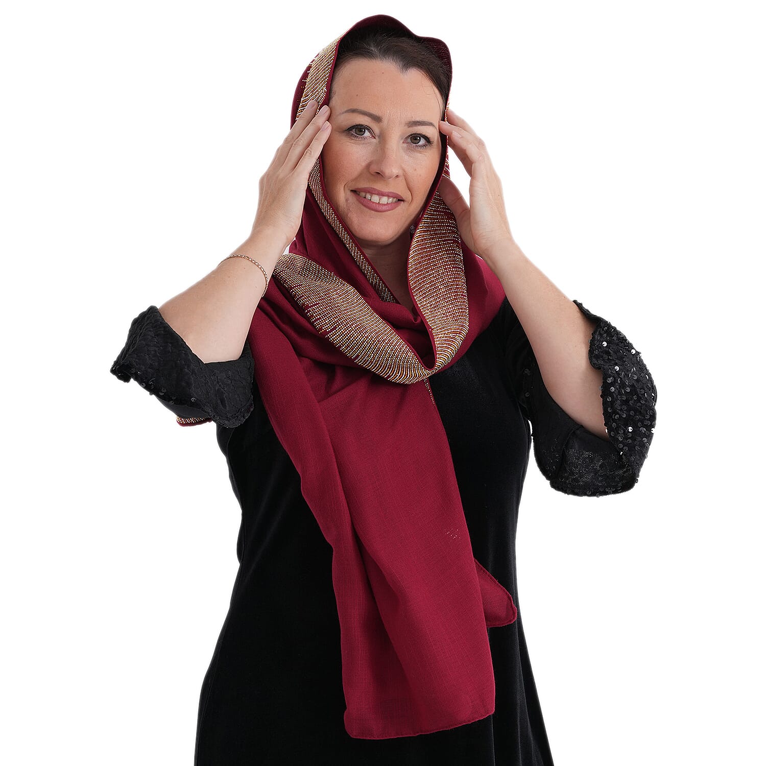 Limited Collection Sparkling Sequin Evening Shawl (70 x 180 cm) - Red