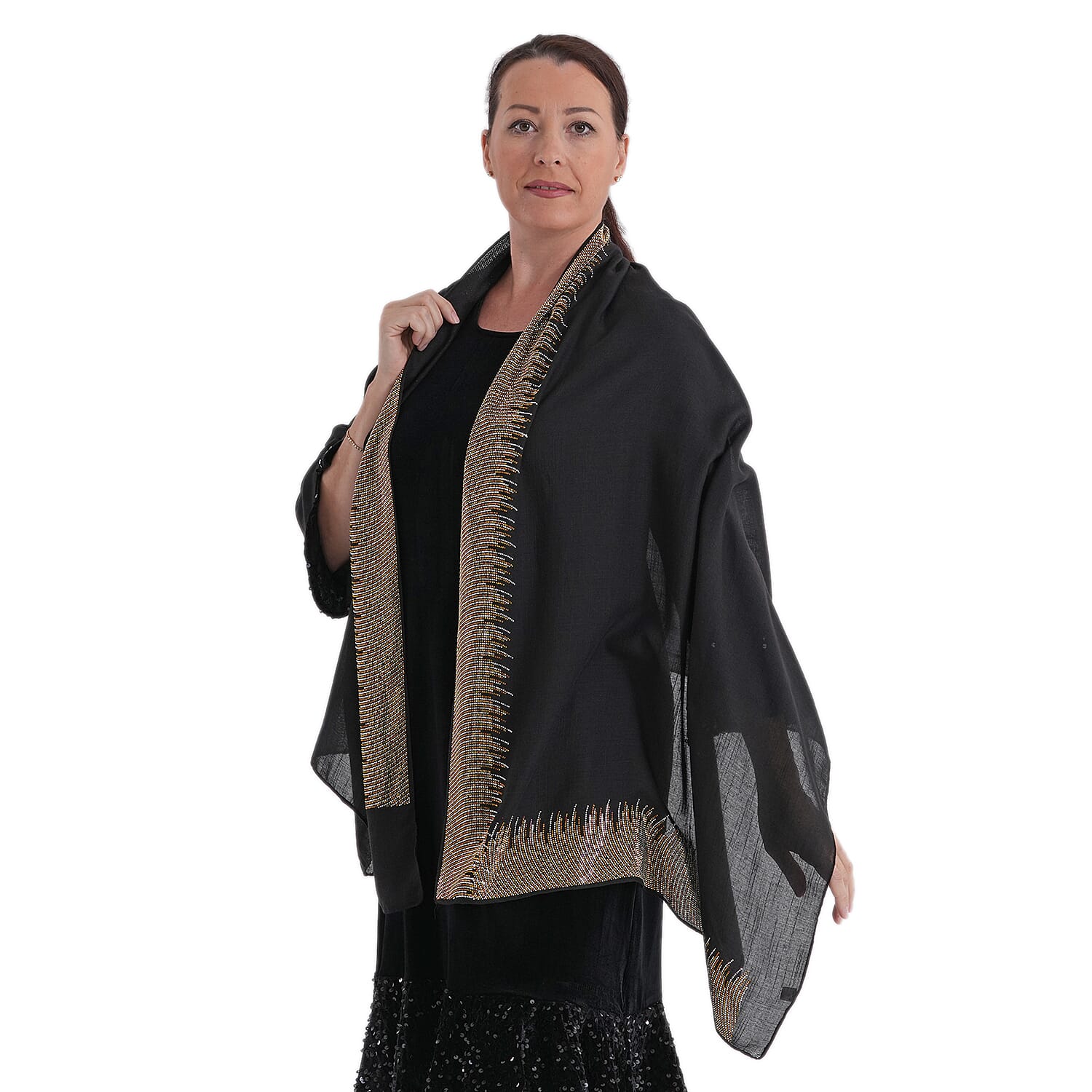 Limited Collection Sparkling Sequin Evening Shawl (70 x 180 cm) - Blue