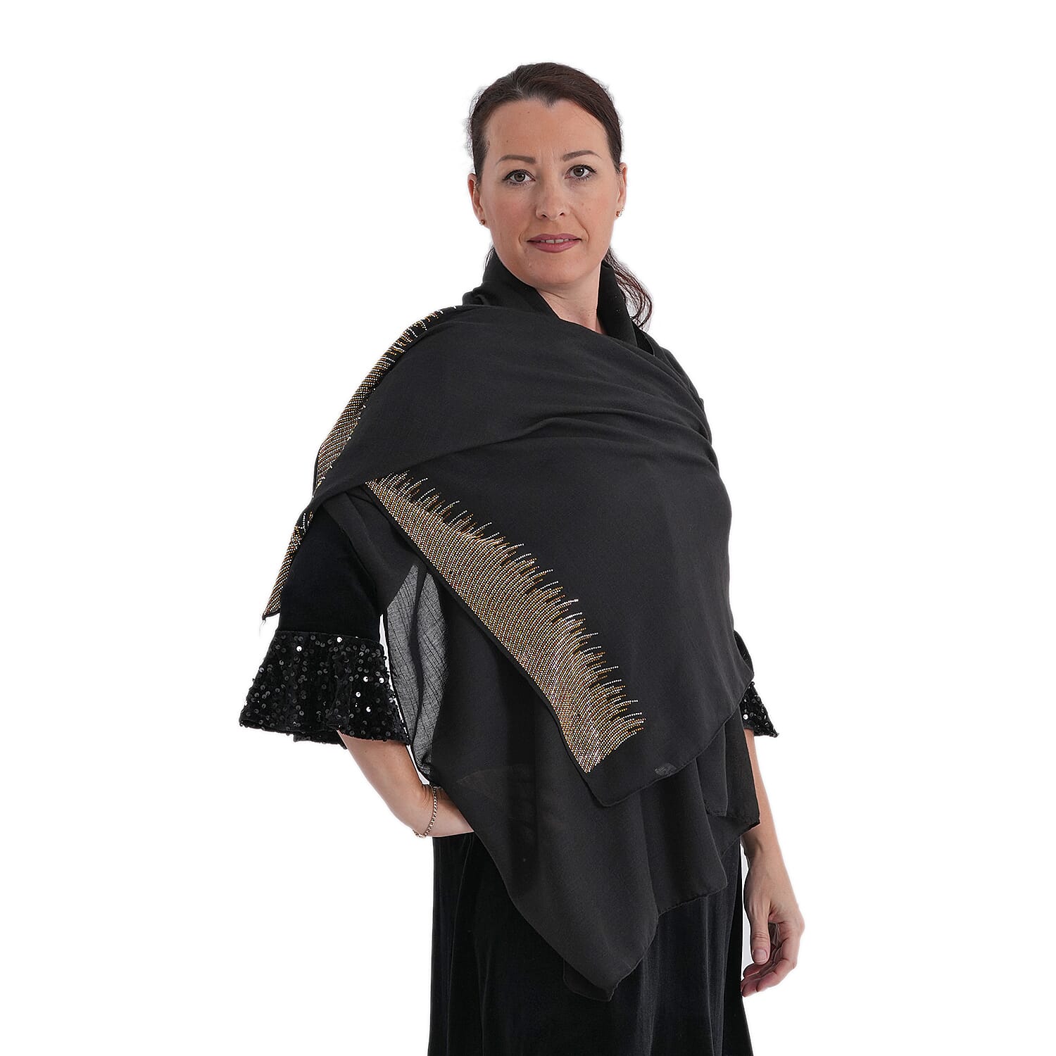 Limited Collection Sparkling Sequin Evening Shawl (70 x 180 cm) - Blue