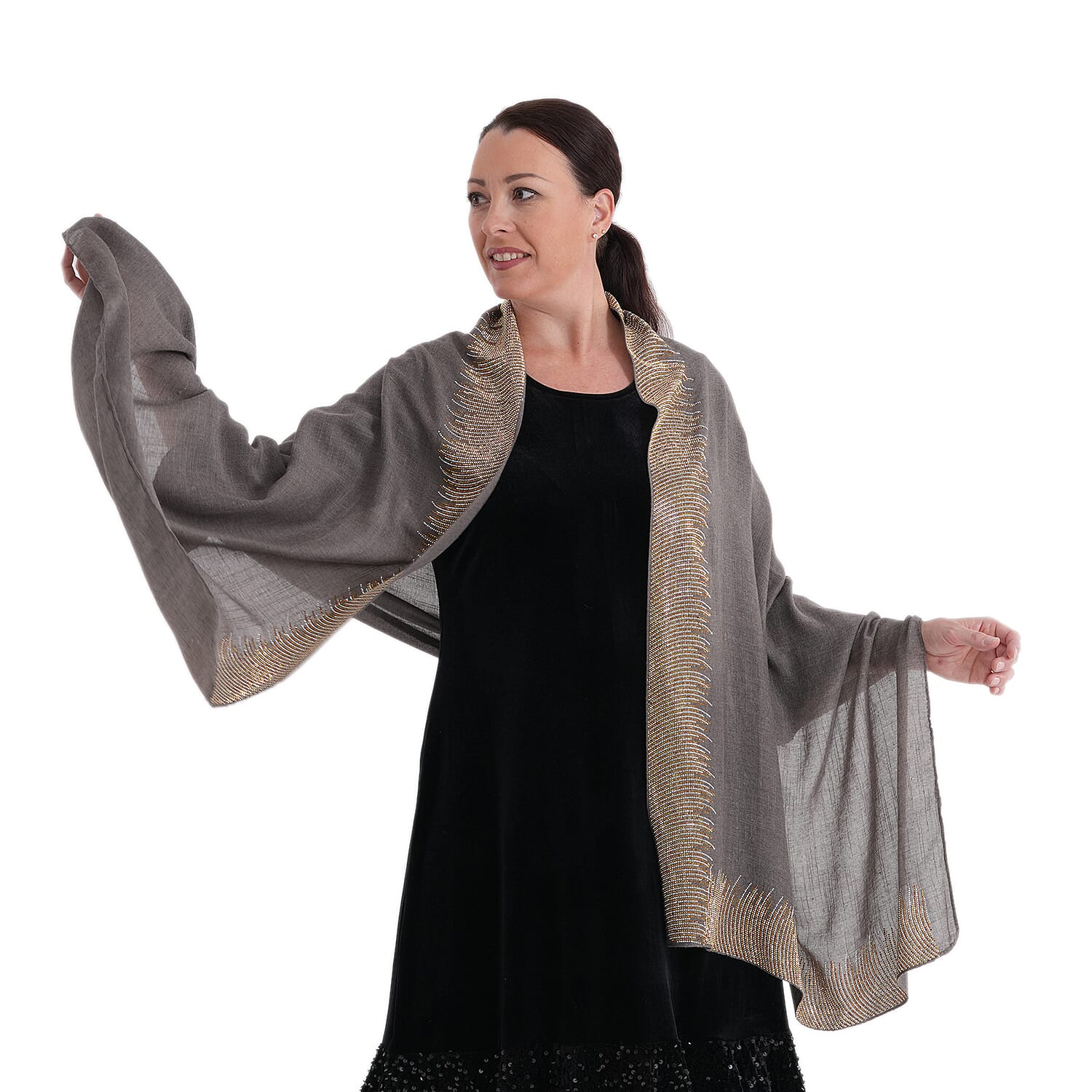 Limited Collection Sparkling Sequin Evening Shawl (70 x 180 cm) - Grey