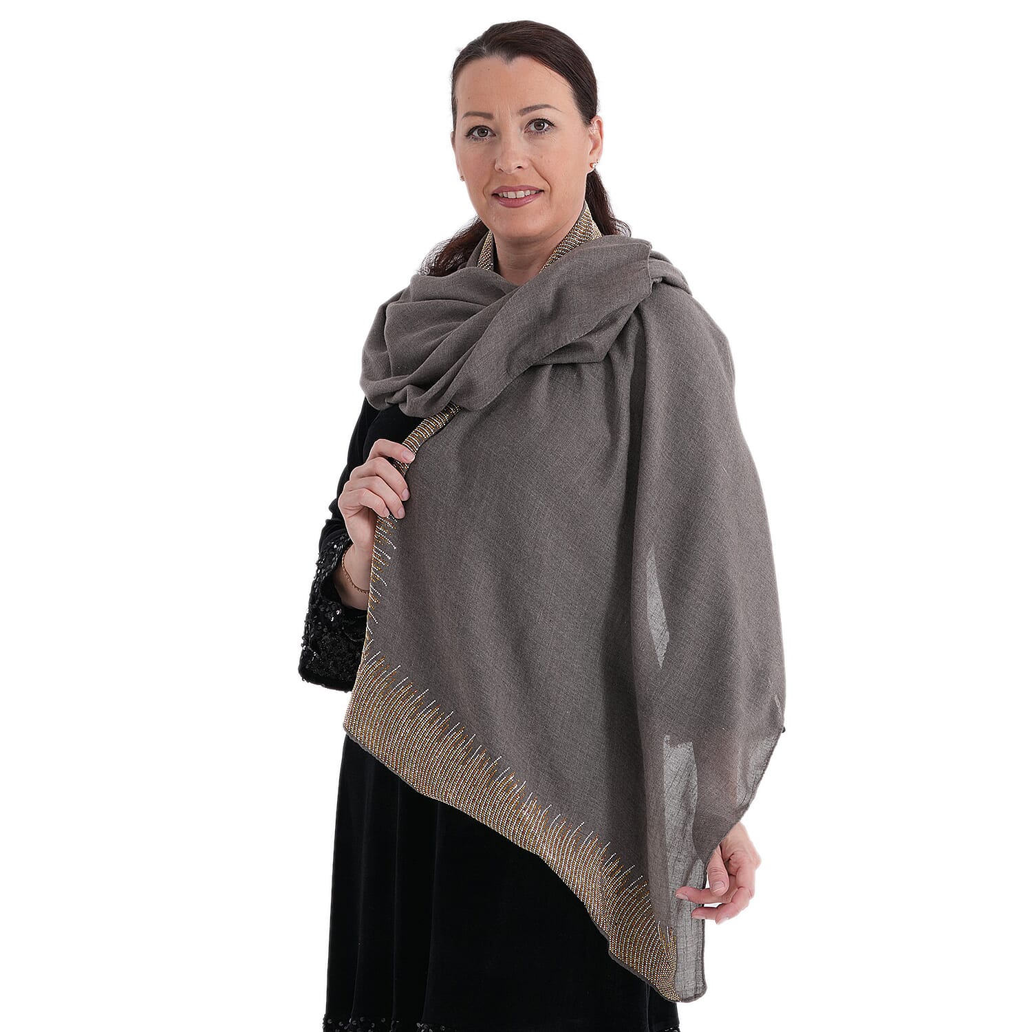 Limited Collection Sparkling Sequin Evening Shawl (70 x 180 cm) - Grey