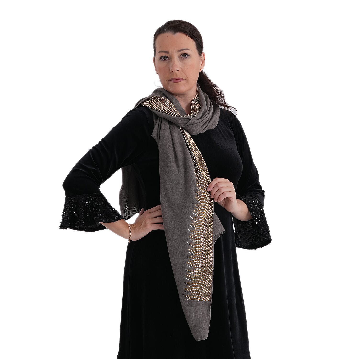 Limited Collection Sparkling Sequin Evening Shawl (70 x 180 cm) - Grey