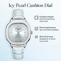 GAMAGES OF LONDON Pearl Diamond Swiss Quartz Movement 3ATM Water Resistant Ladies Watch with Steel Light Blue Leather Strap