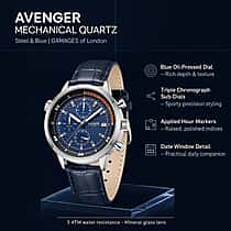 GAMAGES OF LONDON Avenger Mechanical Quartz Movement 3ATM Water Resistant Blue Oil Pressed Dial Mens Watch with Blue Leather Strap