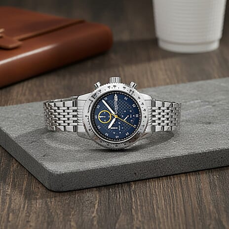 GAMAGES OF LONDON Duke Mechanical Quartz Movement 5ATM Water Resistant Blue Dial Mens Watch with Steel Stainless Chain Strap