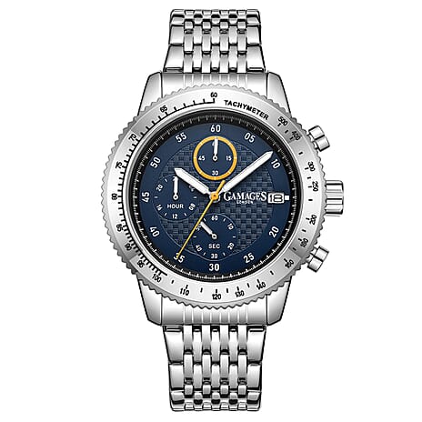 GAMAGES OF LONDON Duke Mechanical Quartz Movement 5ATM Water Resistant Blue Dial Mens Watch with Steel Stainless Chain Strap