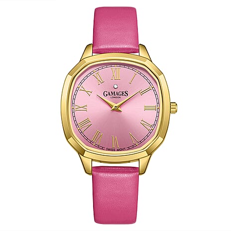 GAMAGES OF LONDON Quartz Movement 3ATM Water Resistant Pink Dial Ladies Watch with Leather Strap