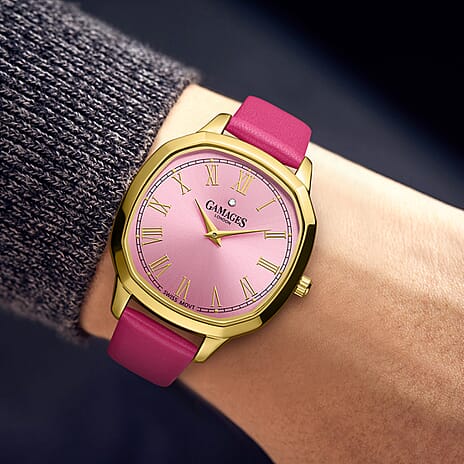 GAMAGES OF LONDON Quartz Movement 3ATM Water Resistant Pink Dial Ladies Watch with Leather Strap
