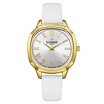 GAMAGES OF LONDON Quartz Movement 3ATM Water Resistant Gold Dial Ladies Watch with White Colour Leather Strap