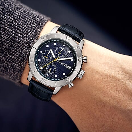 GAMAGES OF LONDON Limited Edition Mechanical Quartz Movement 5ATM Water Resistant Blue Dial Mens Watch with Leather Strap