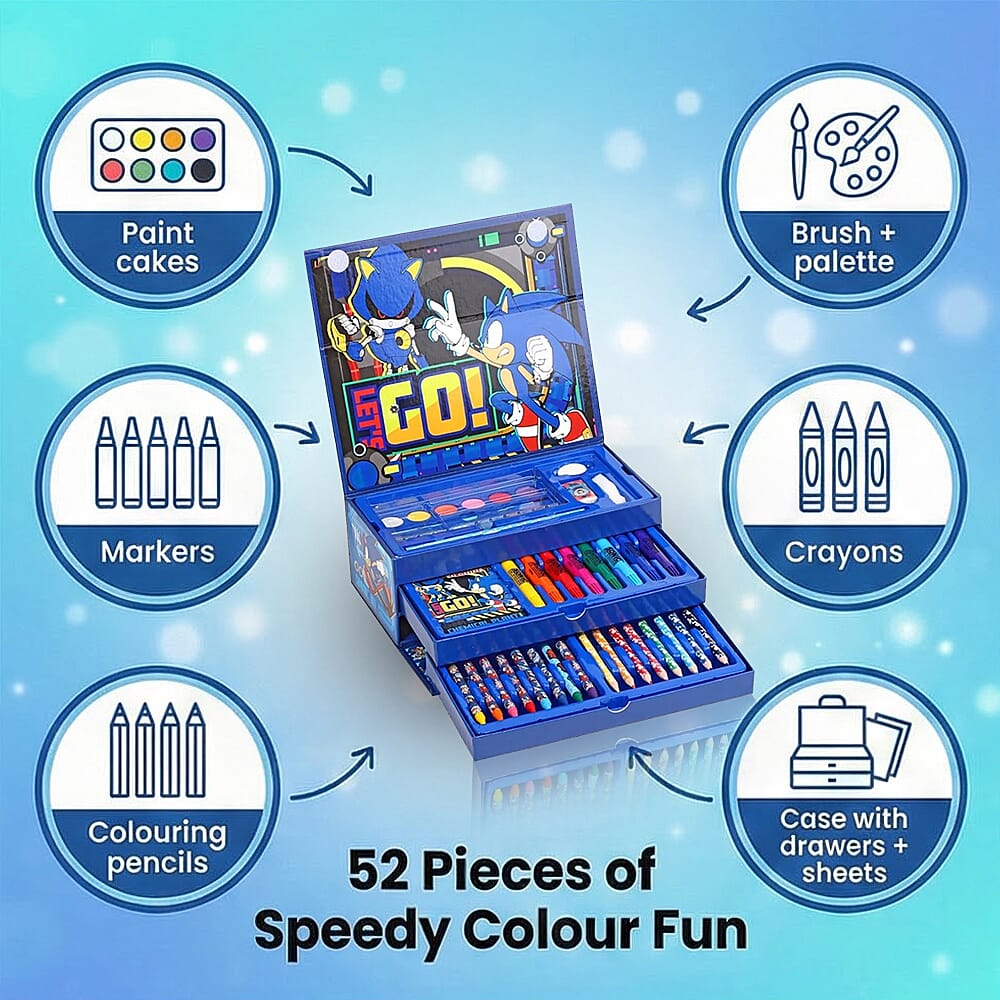 Sonic 52 Piece Coloring Set with Case and Drawers