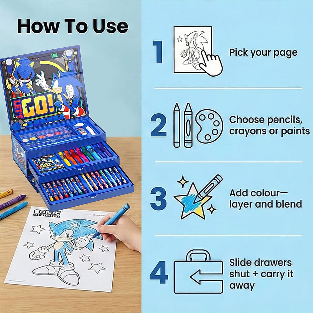 Sonic 52 Piece Coloring Set with Case and Drawers