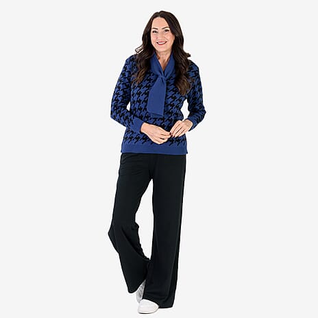 Sugar Crisp Houndstooth Knit Jumper With Scarf Neck (Size 12 to 14) - Denim Blue