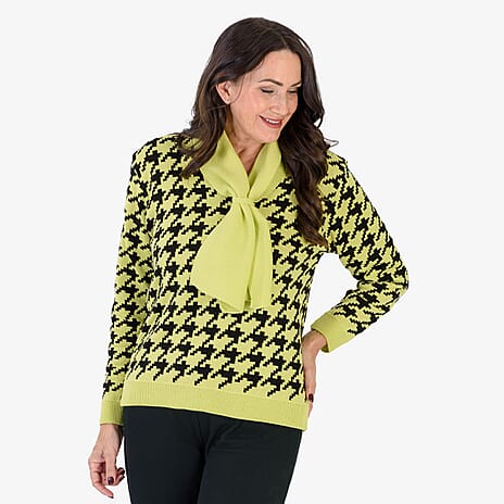 Sugar Crisp Houndstooth Knit Jumper With Scarf Neck (Size 8 to 10) - Light Green