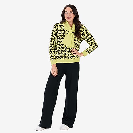 Sugar Crisp Houndstooth Knit Jumper With Scarf Neck (Size 8 to 10) - Light Green