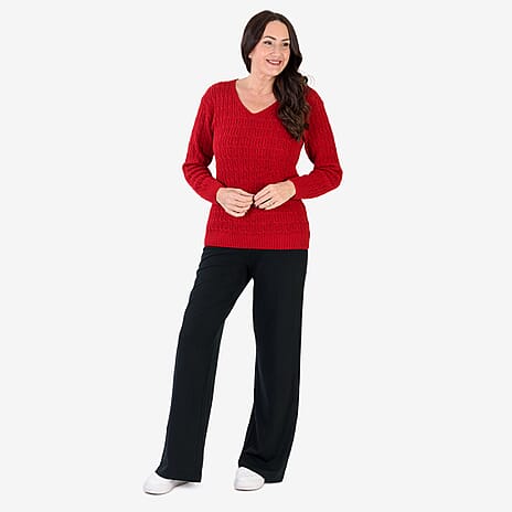 Sugar Crisp V-Neck Cable Knit Jumper (Size 20 to 22) - Red