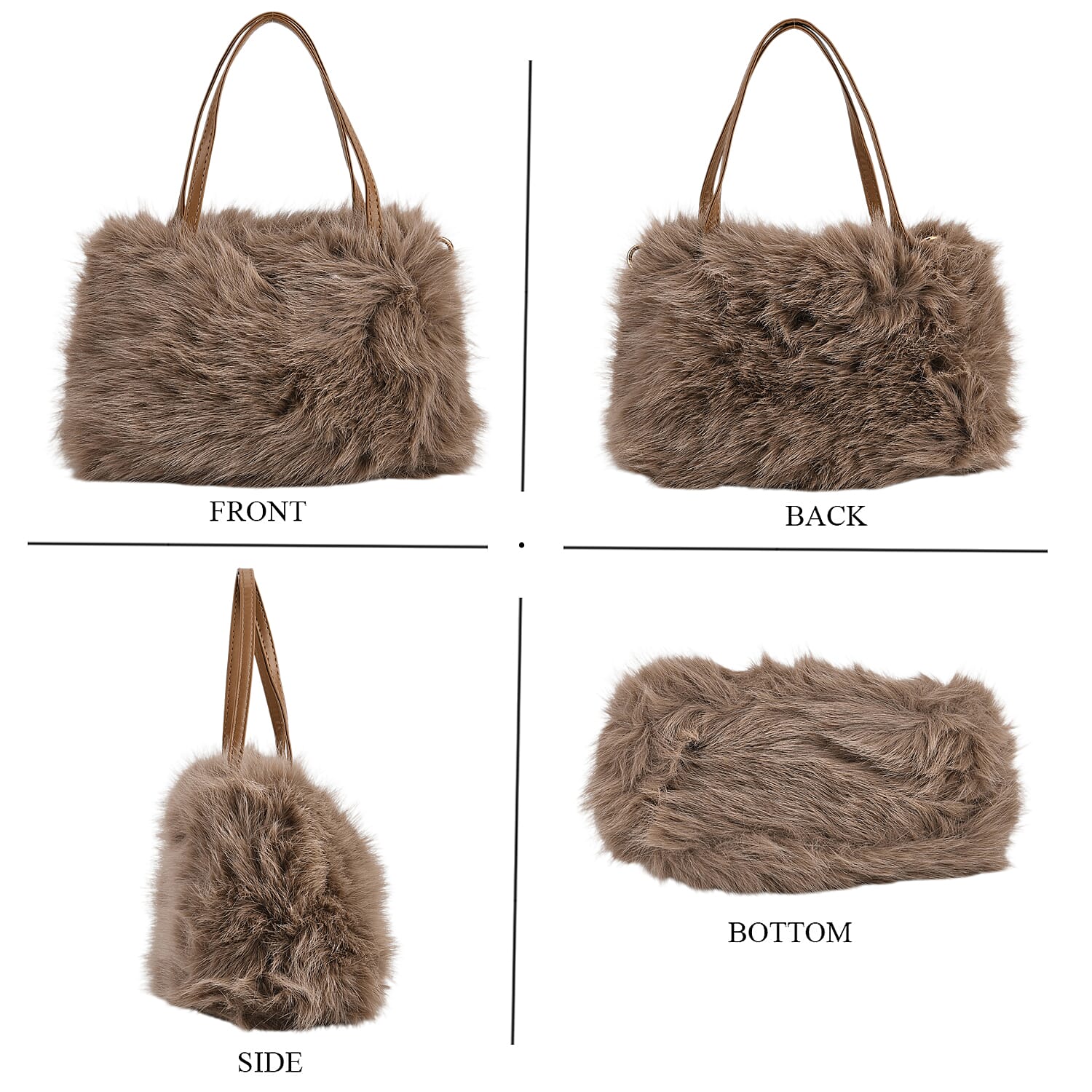Faux Fur Handbag with Crossbody Strap (120 cm) - Light Brown