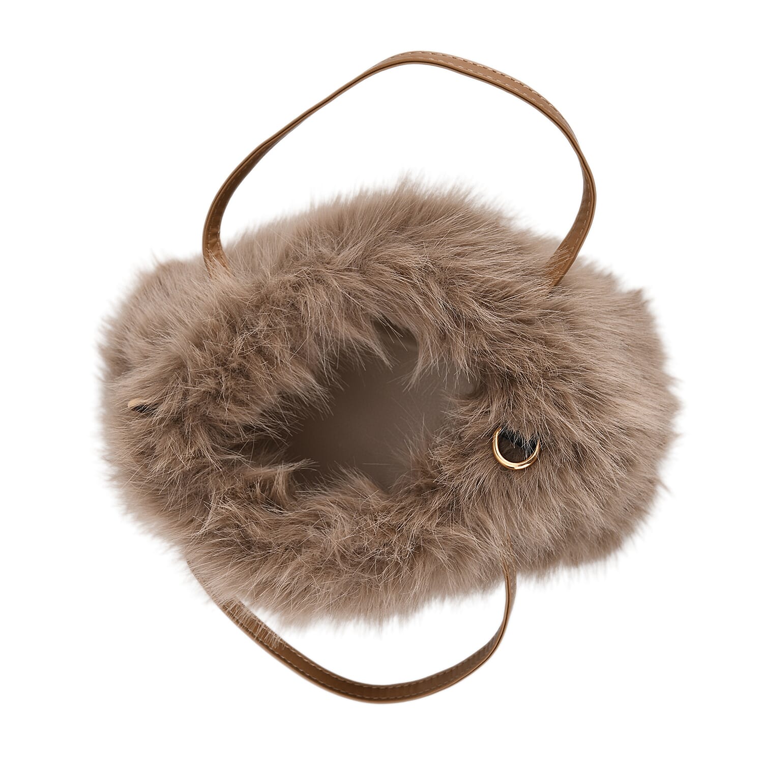 Faux Fur Handbag with Crossbody Strap (120 cm) - Light Brown