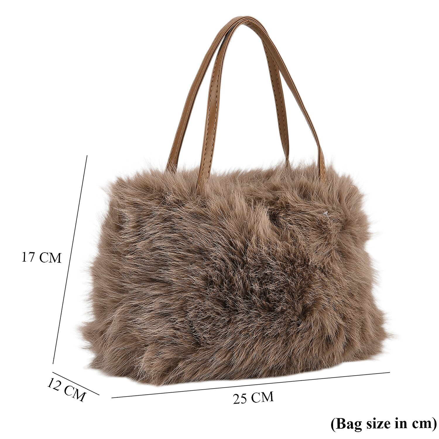 Faux Fur Handbag with Crossbody Strap (120 cm) - Light Brown