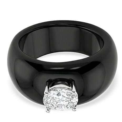 D'Joy Black Jade, Moissanite Fancy Ring in Rhodium OverlaySterling Silver  31.450  Ct.