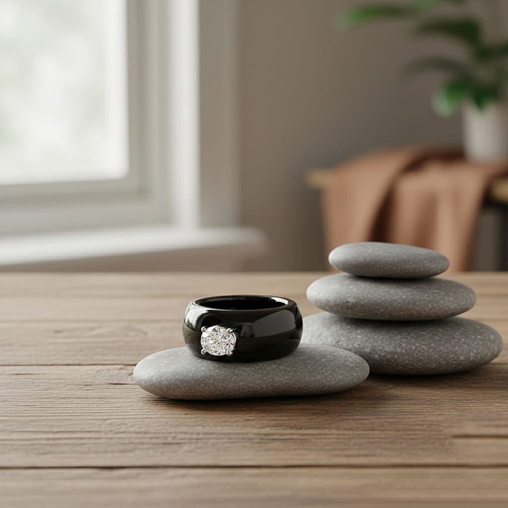 D'Joy Black Jade, Moissanite Fancy Ring in Rhodium OverlaySterling Silver  31.450  Ct.