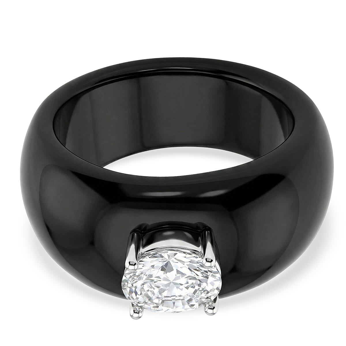 D'Joy Moissanite, Black Jade Band Ring in Rhodium Overlay Sterling Silver 31.45 Ct.
