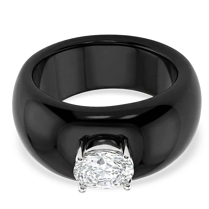 D'Joy Moissanite, Black Jade Band Ring in Rhodium Overlay Sterling Silver 31.45 Ct.