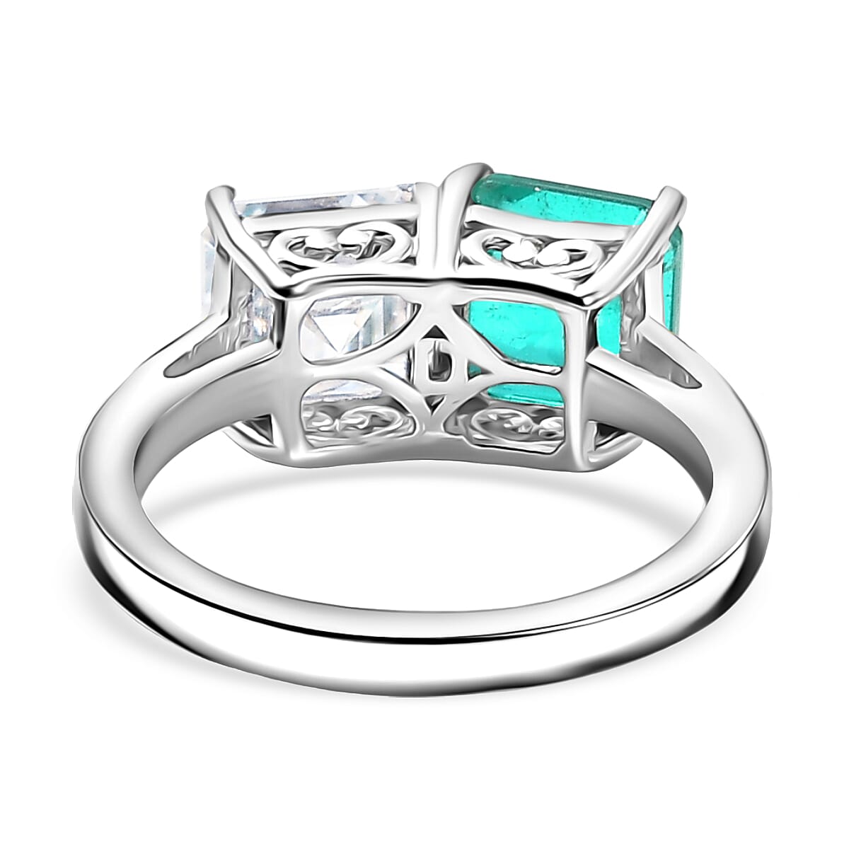 D'Joy Emeraldine Triplet Quartz Fancy Ring in Platinum OverlaySterling Silver  3.697  Ct.