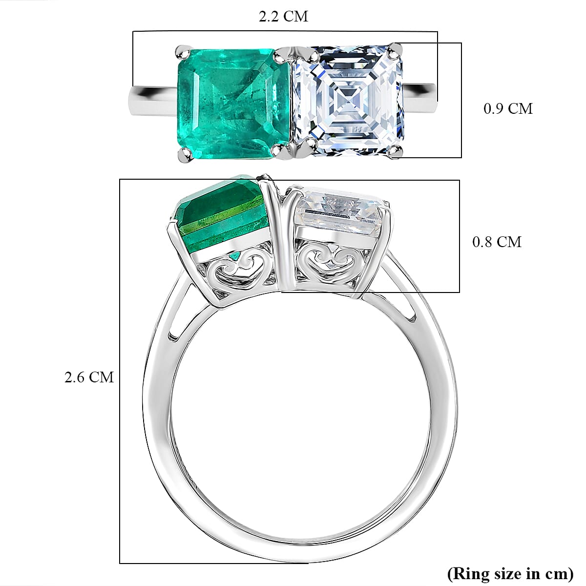 D'Joy Emeraldine Triplet Quartz Fancy Ring in Platinum OverlaySterling Silver  3.697  Ct.