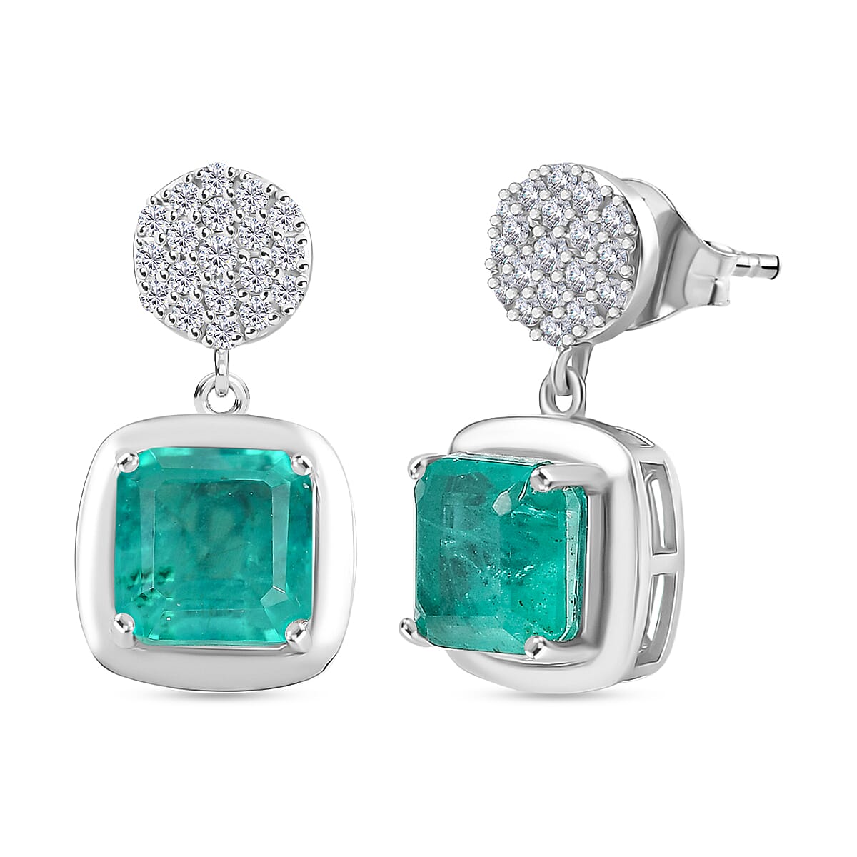 D'Joy Emeraldine Triplet Quartz, White Zircon Dangling Earring in Platinum OverlaySterling Silver  4.470  Ct.