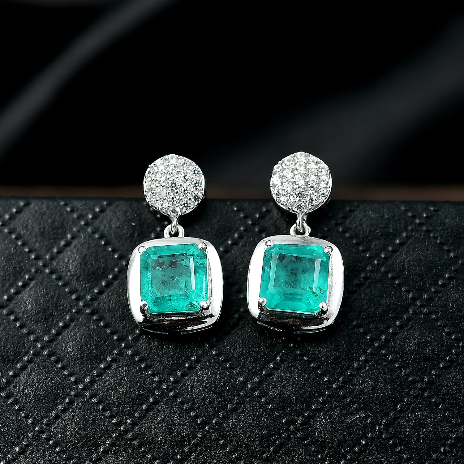 D'Joy Emeraldine Triplet Quartz, White Zircon Dangling Earring in Platinum OverlaySterling Silver  4.470  Ct.