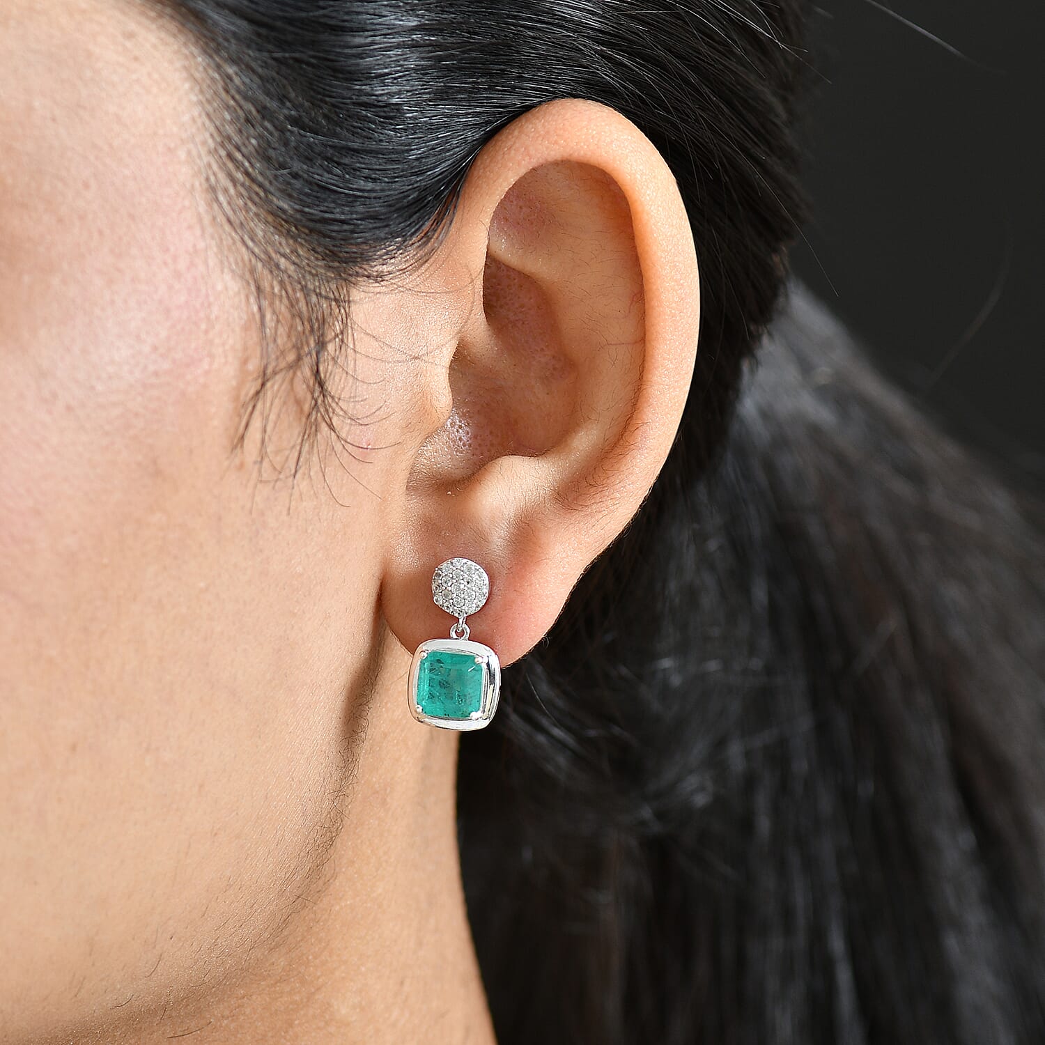 D'Joy Emeraldine Triplet Quartz, White Zircon Dangling Earring in Platinum OverlaySterling Silver  4.470  Ct.