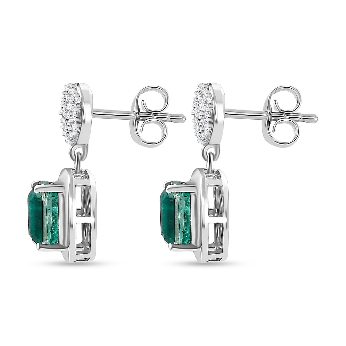 D'Joy Emeraldine Triplet Quartz, White Zircon Dangling Earring in Platinum OverlaySterling Silver  4.470  Ct.