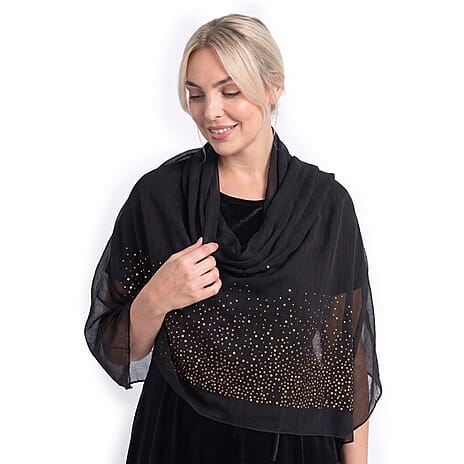 Limited Collection Sparkling Sequin Scarf (One Size, 180 x 70cm) - Black
