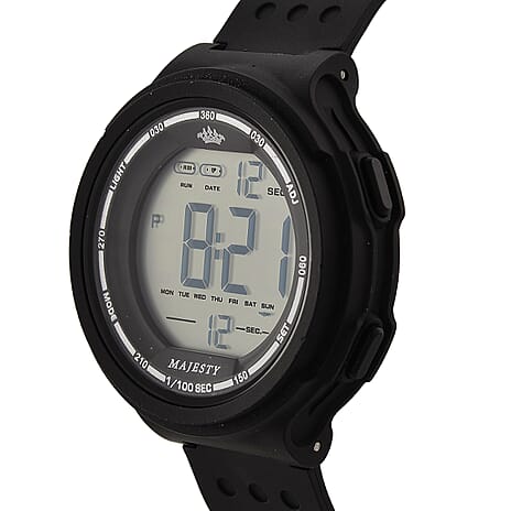 MAJESTY Digital Electronic 3ATM WR LCD Dial - Black Case Mens Watch with Black TUP Strap