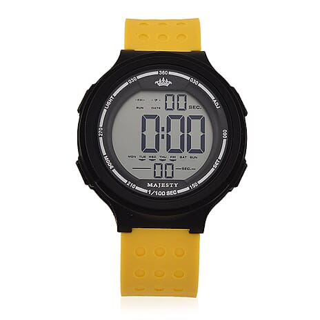 MAJESTY Digital Electronic 3ATM WR LCD Dial - Black Case Mens Watch with Yellow TUP Strap