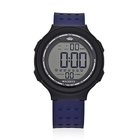 MAJESTY Digital Electronic 3ATM WR LCD Dial - Black Case Mens Watch with Blue TUP Strap