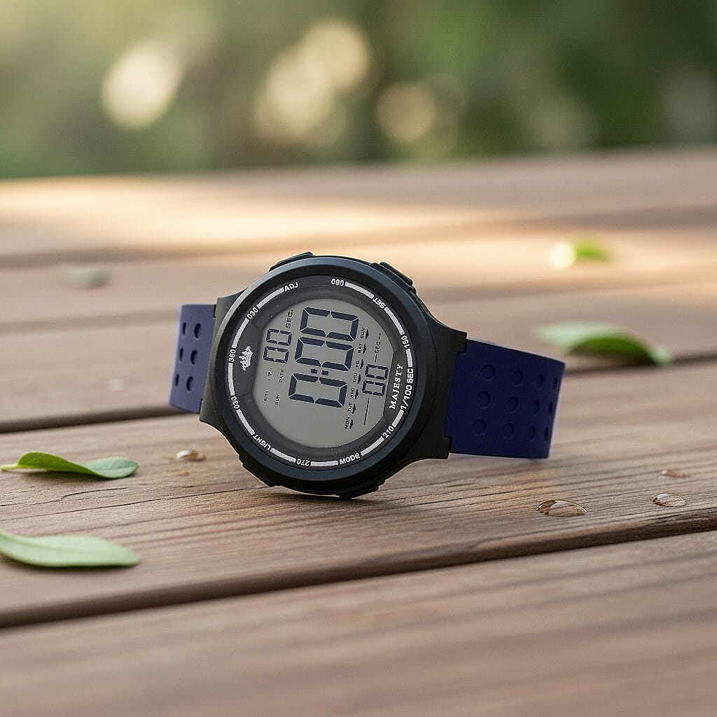 MAJESTY Digital Electronic 3ATM WR LCD Dial - Black Case Mens Watch with Blue TUP Strap